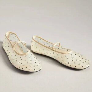 Jeffrey Campbell Swan Lake Gem Mesh Ballet Flats Rhinestone Cream 9.5